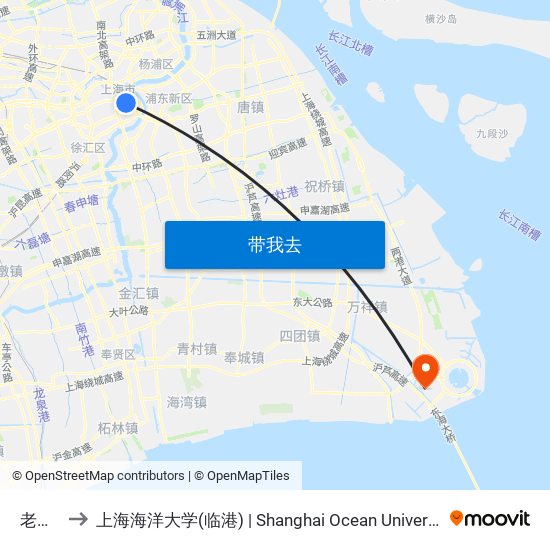 老西门 to 上海海洋大学(临港) | Shanghai Ocean University(Lingang) map