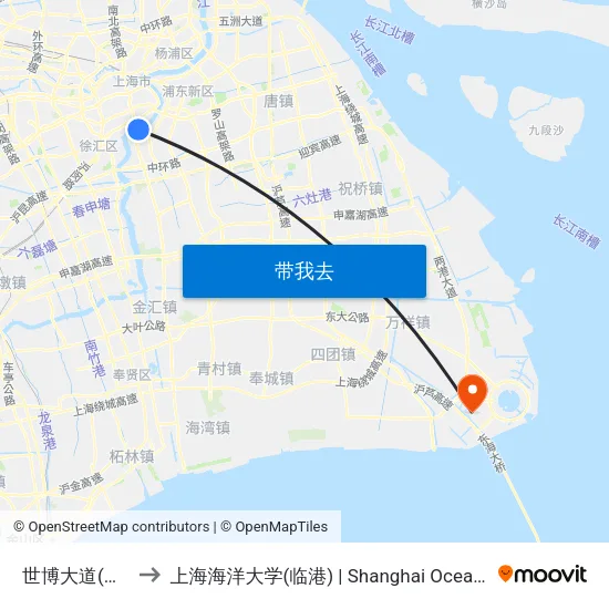 世博大道(西班牙馆) to 上海海洋大学(临港) | Shanghai Ocean University(Lingang) map