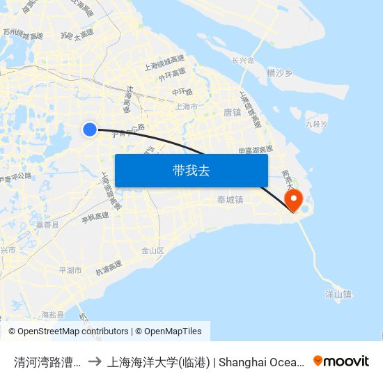 清河湾路漕盈路(西) to 上海海洋大学(临港) | Shanghai Ocean University(Lingang) map