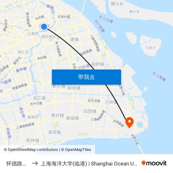 怀德路长阳路 to 上海海洋大学(临港) | Shanghai Ocean University(Lingang) map