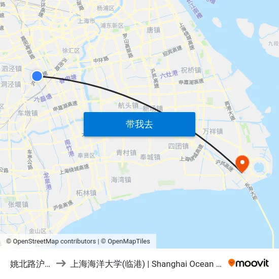 姚北路沪亭南路 to 上海海洋大学(临港) | Shanghai Ocean University(Lingang) map
