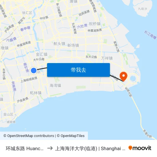 环城东路 Huanchengdong Road to 上海海洋大学(临港) | Shanghai Ocean University(Lingang) map