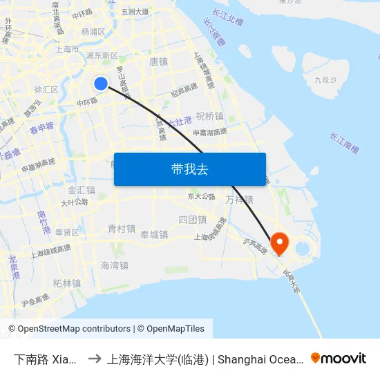 下南路 Xianan Road to 上海海洋大学(临港) | Shanghai Ocean University(Lingang) map