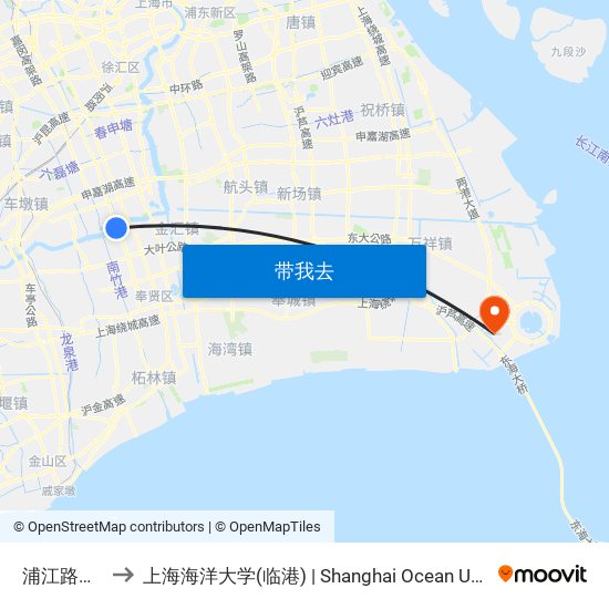 浦江路沪闵路 to 上海海洋大学(临港) | Shanghai Ocean University(Lingang) map