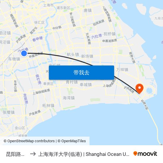 昆阳路茜昆路 to 上海海洋大学(临港) | Shanghai Ocean University(Lingang) map
