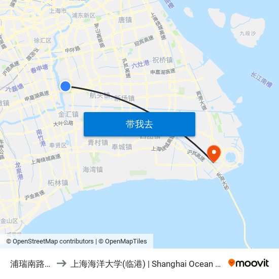 浦瑞南路江坤路 to 上海海洋大学(临港) | Shanghai Ocean University(Lingang) map