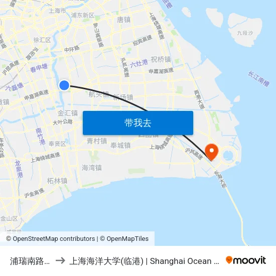 浦瑞南路江坤路 to 上海海洋大学(临港) | Shanghai Ocean University(Lingang) map