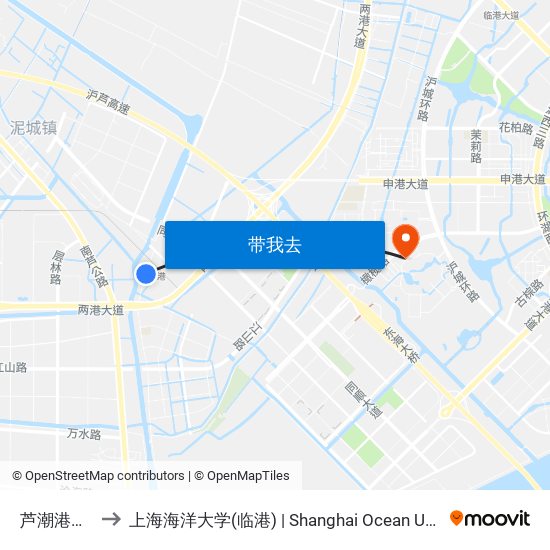 芦潮港火车站 to 上海海洋大学(临港) | Shanghai Ocean University(Lingang) map