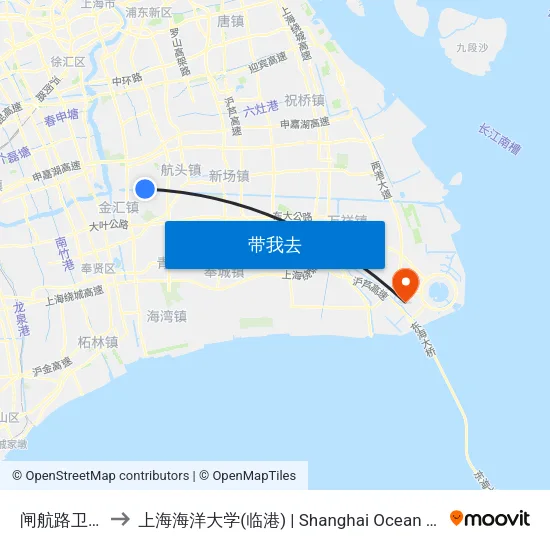 闸航路卫生中心 to 上海海洋大学(临港) | Shanghai Ocean University(Lingang) map