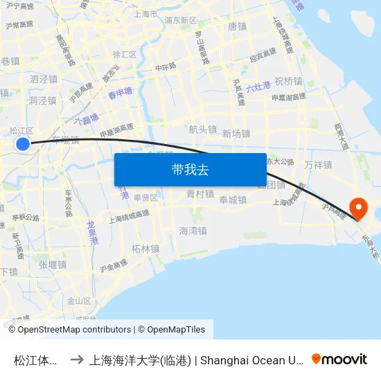 松江体育中心 to 上海海洋大学(临港) | Shanghai Ocean University(Lingang) map