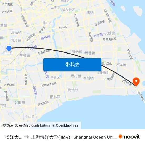 松江大学城 to 上海海洋大学(临港) | Shanghai Ocean University(Lingang) map