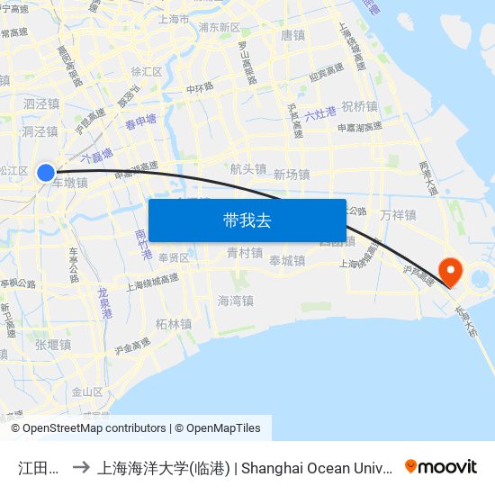江田东路 to 上海海洋大学(临港) | Shanghai Ocean University(Lingang) map