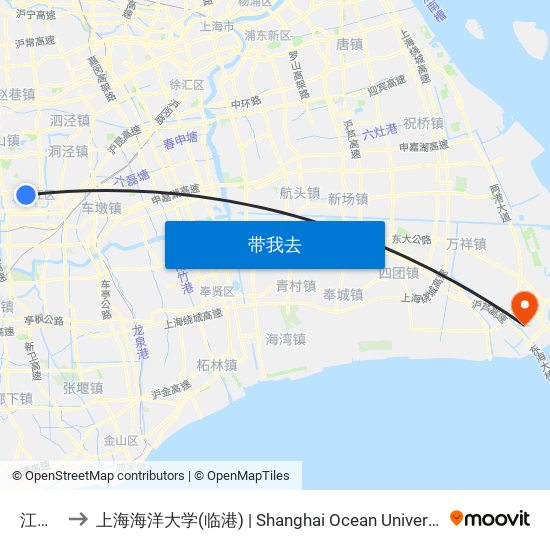 江学路 to 上海海洋大学(临港) | Shanghai Ocean University(Lingang) map