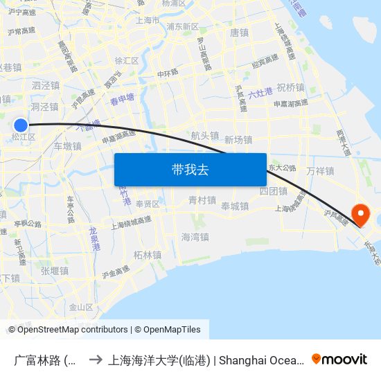 广富林路 (东华大学) to 上海海洋大学(临港) | Shanghai Ocean University(Lingang) map