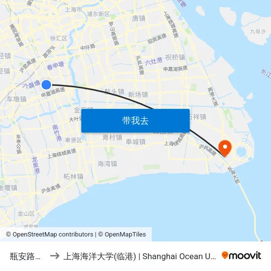 瓶安路鑫都路 to 上海海洋大学(临港) | Shanghai Ocean University(Lingang) map