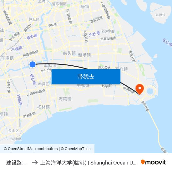 建设路沪闵路 to 上海海洋大学(临港) | Shanghai Ocean University(Lingang) map