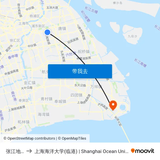 张江地铁站 to 上海海洋大学(临港) | Shanghai Ocean University(Lingang) map