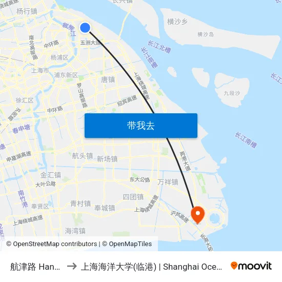 航津路 Hangjin Road to 上海海洋大学(临港) | Shanghai Ocean University(Lingang) map