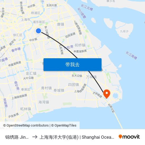 锦绣路 Jinxiu Road to 上海海洋大学(临港) | Shanghai Ocean University(Lingang) map