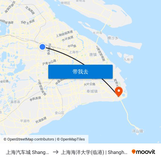 上海汽车城 Shanghai Automobile City to 上海海洋大学(临港) | Shanghai Ocean University(Lingang) map