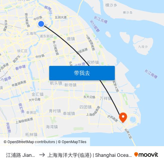 江浦路 Jiangpu Road to 上海海洋大学(临港) | Shanghai Ocean University(Lingang) map