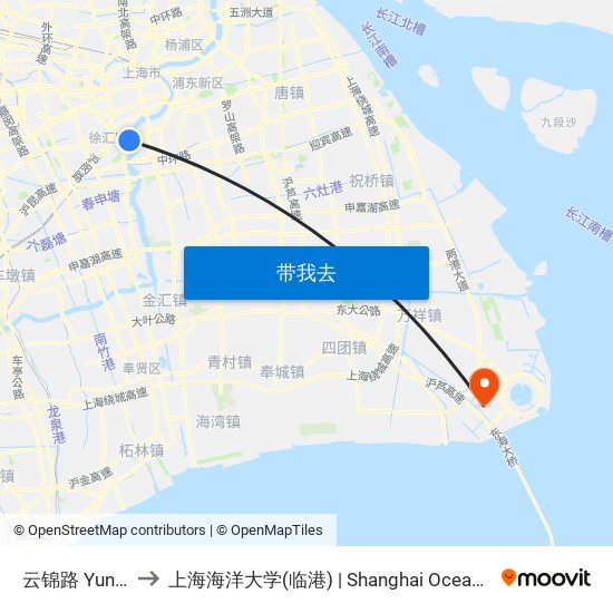 云锦路 Yunjin Road to 上海海洋大学(临港) | Shanghai Ocean University(Lingang) map