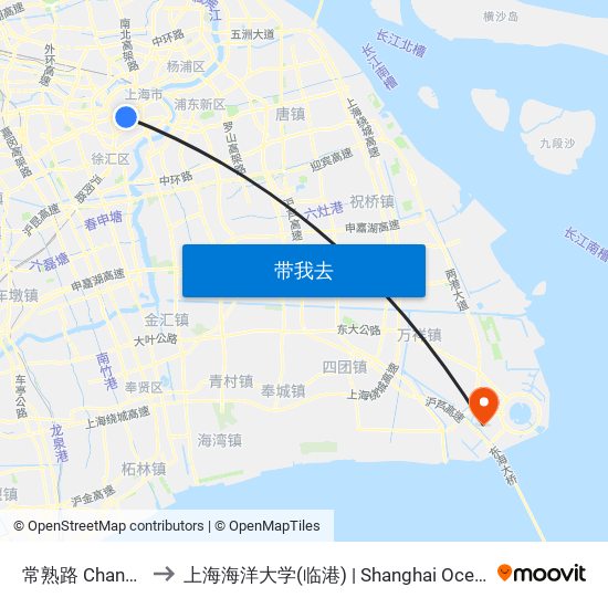 常熟路 Changshu Road to 上海海洋大学(临港) | Shanghai Ocean University(Lingang) map