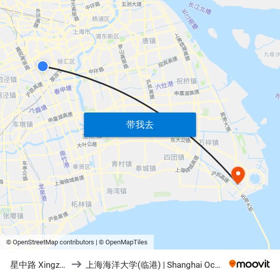 星中路 Xingzhong Road to 上海海洋大学(临港) | Shanghai Ocean University(Lingang) map