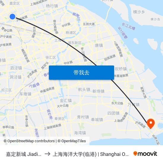 嘉定新城 Jiading Xincheng to 上海海洋大学(临港) | Shanghai Ocean University(Lingang) map