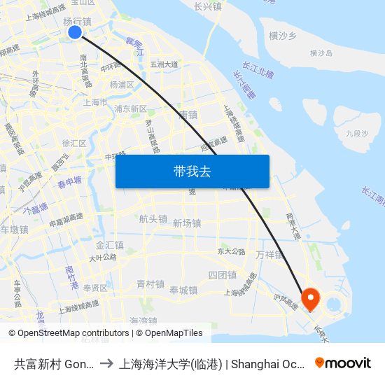 共富新村 Gongfu Xincun to 上海海洋大学(临港) | Shanghai Ocean University(Lingang) map