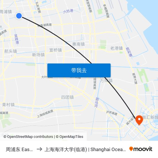 周浦东 East Zhoupu to 上海海洋大学(临港) | Shanghai Ocean University(Lingang) map