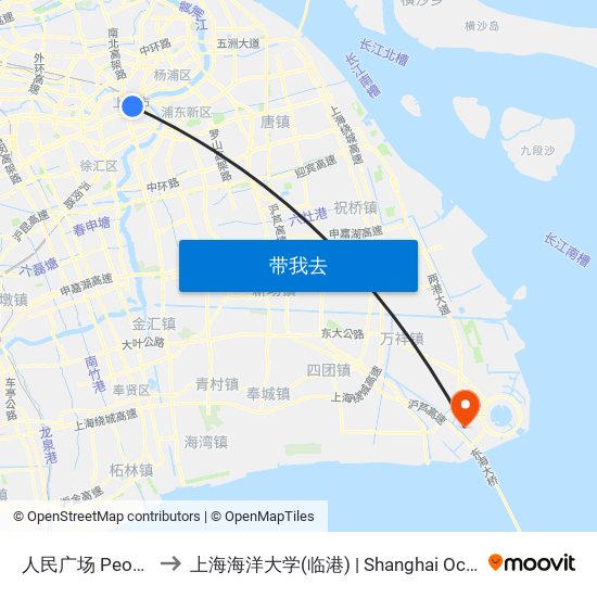 人民广场 People's Square to 上海海洋大学(临港) | Shanghai Ocean University(Lingang) map