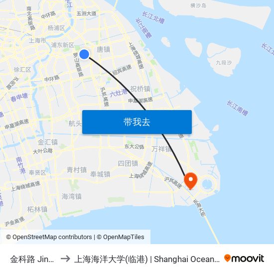 金科路 Jinke Road to 上海海洋大学(临港) | Shanghai Ocean University(Lingang) map