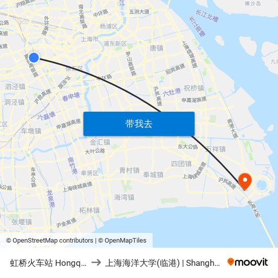 虹桥火车站 Hongqiao Railway Station to 上海海洋大学(临港) | Shanghai Ocean University(Lingang) map