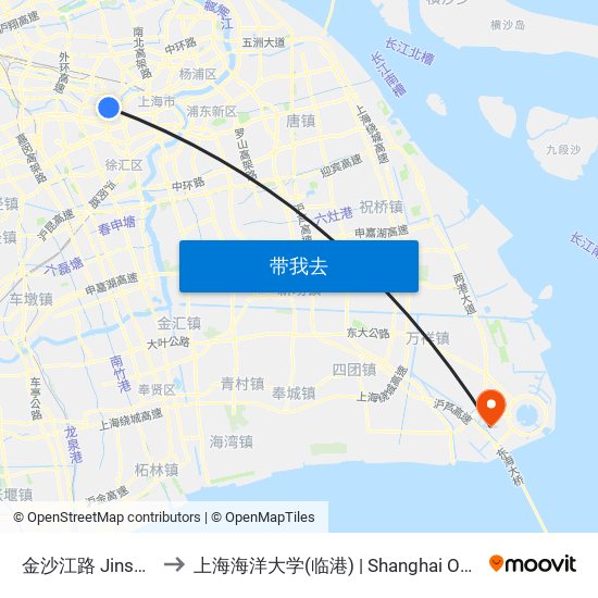 金沙江路 Jinshajiang Road to 上海海洋大学(临港) | Shanghai Ocean University(Lingang) map