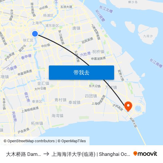 大木桥路 Damuqiao Road to 上海海洋大学(临港) | Shanghai Ocean University(Lingang) map
