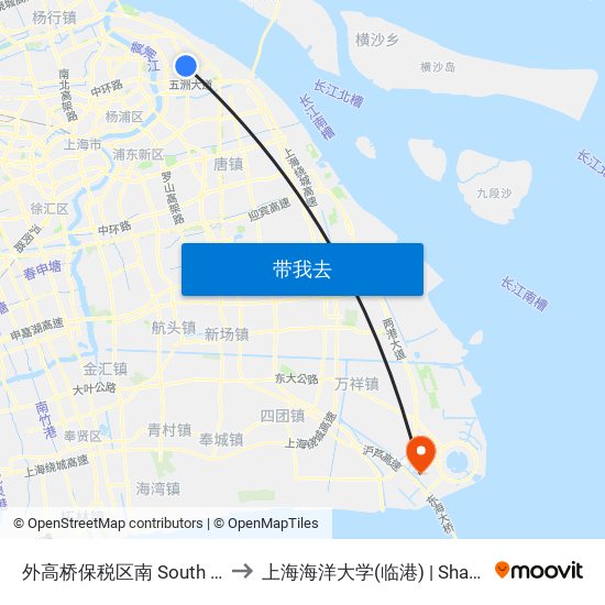 外高桥保税区南 South Waigaoqiao Free Trade Zone to 上海海洋大学(临港) | Shanghai Ocean University(Lingang) map