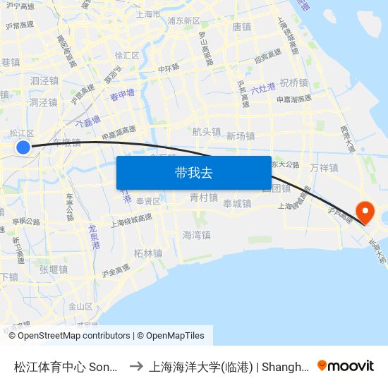 松江体育中心 Songjiang Sports Center to 上海海洋大学(临港) | Shanghai Ocean University(Lingang) map