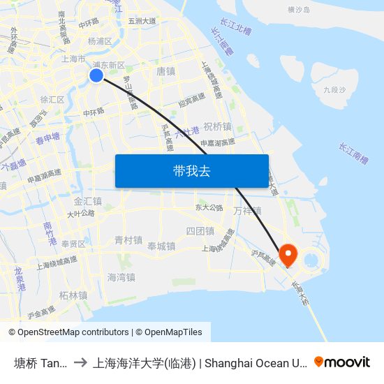 塘桥 Tangqiao to 上海海洋大学(临港) | Shanghai Ocean University(Lingang) map