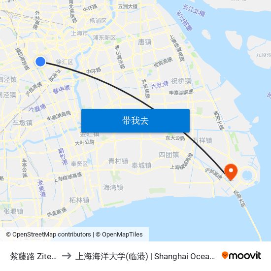 紫藤路 Ziteng Road to 上海海洋大学(临港) | Shanghai Ocean University(Lingang) map