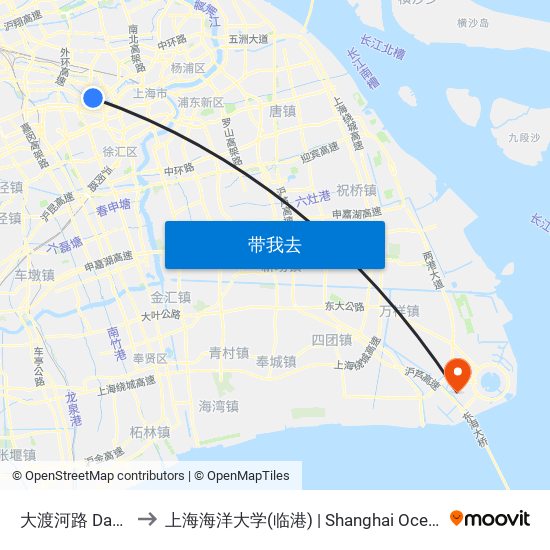 大渡河路 Daduhe Road to 上海海洋大学(临港) | Shanghai Ocean University(Lingang) map