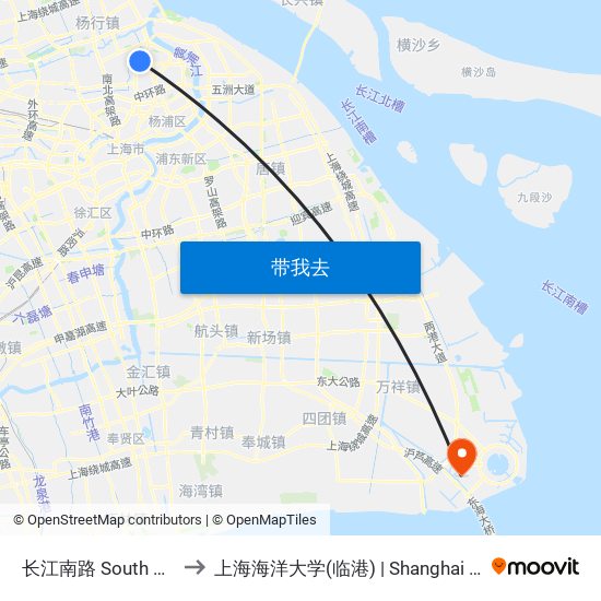 长江南路 South Changjiang Road to 上海海洋大学(临港) | Shanghai Ocean University(Lingang) map