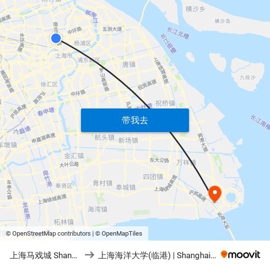 上海马戏城 Shanghai Circus World to 上海海洋大学(临港) | Shanghai Ocean University(Lingang) map
