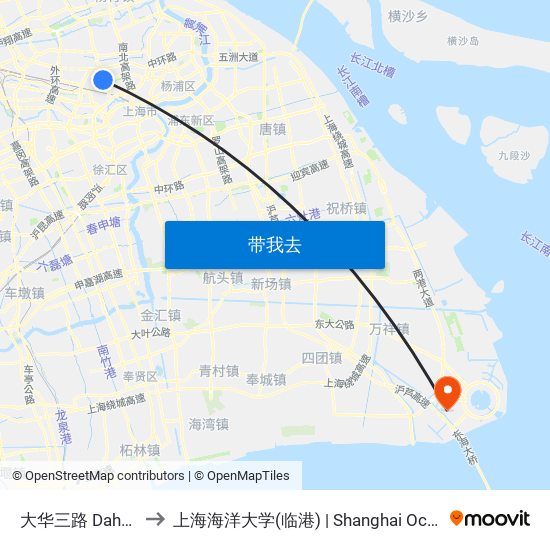 大华三路 Dahuasan Road to 上海海洋大学(临港) | Shanghai Ocean University(Lingang) map