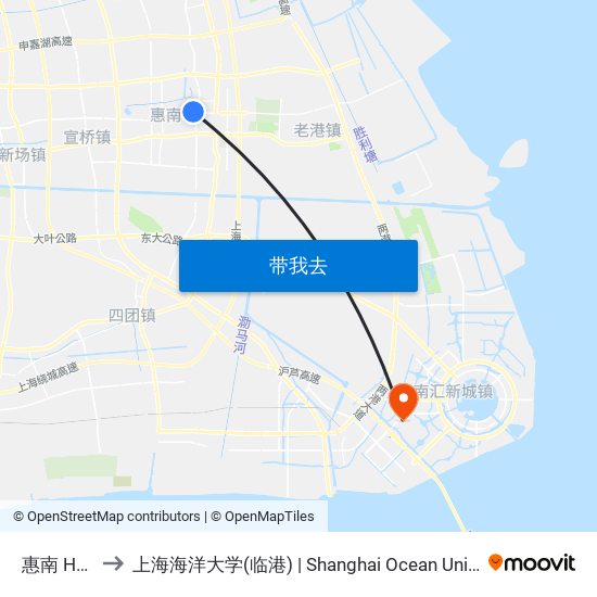 惠南 Huinan to 上海海洋大学(临港) | Shanghai Ocean University(Lingang) map