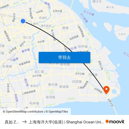 真如 Zhenru to 上海海洋大学(临港) | Shanghai Ocean University(Lingang) map