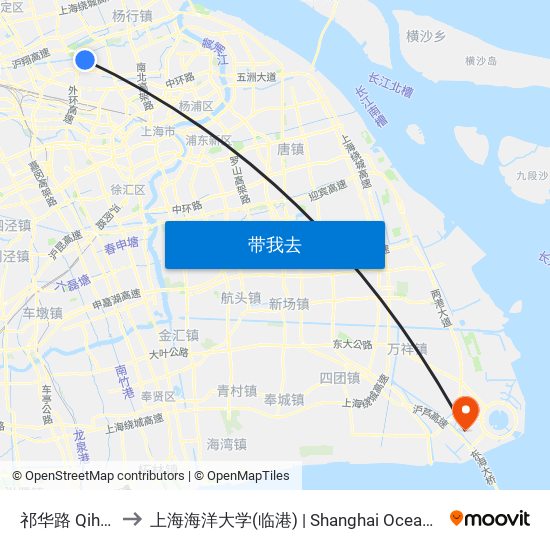 祁华路 Qihua Road to 上海海洋大学(临港) | Shanghai Ocean University(Lingang) map