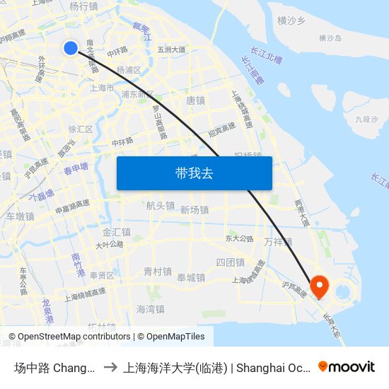 场中路 Changzhong Road to 上海海洋大学(临港) | Shanghai Ocean University(Lingang) map