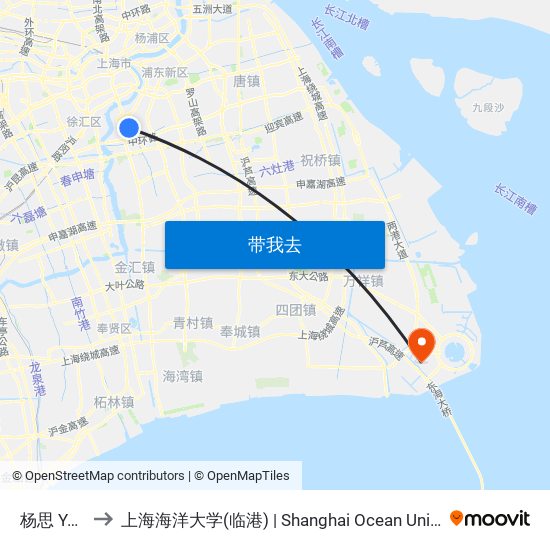 杨思 Yangsi to 上海海洋大学(临港) | Shanghai Ocean University(Lingang) map
