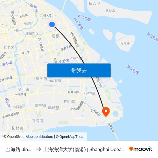 金海路 Jinhai Road to 上海海洋大学(临港) | Shanghai Ocean University(Lingang) map